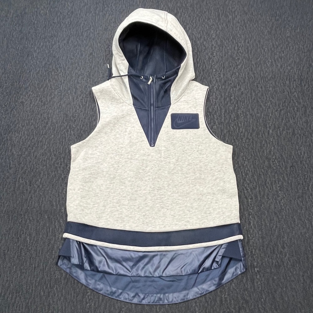 NWT Nike Womens Tech Fleece Sleeveless Hoodie Vest Grey Navy Sz XS